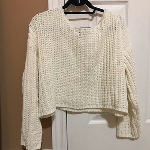 Off the shoulder white knit sweater